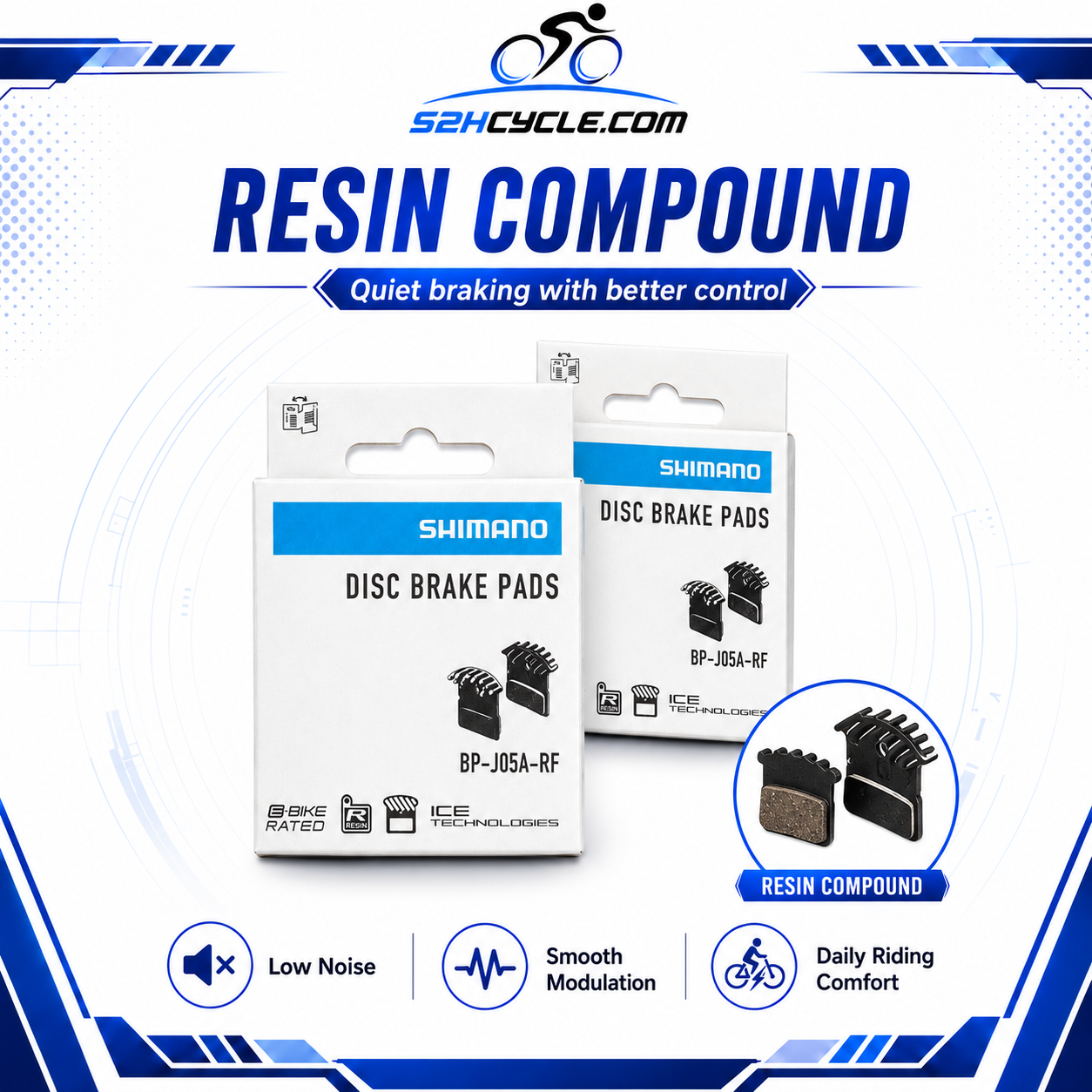 SHIMANO DISC BRAKE BP-J05A-RF Resin Brake Pads With Fin - Image 2