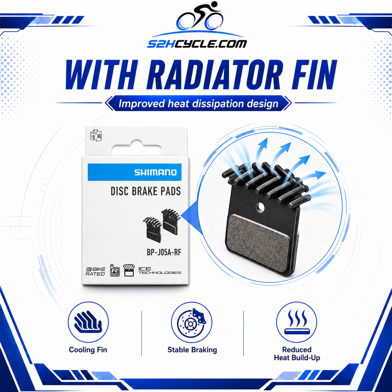 SHIMANO DISC BRAKE BP-J05A-RF Resin Brake Pads With Fin - Image 3