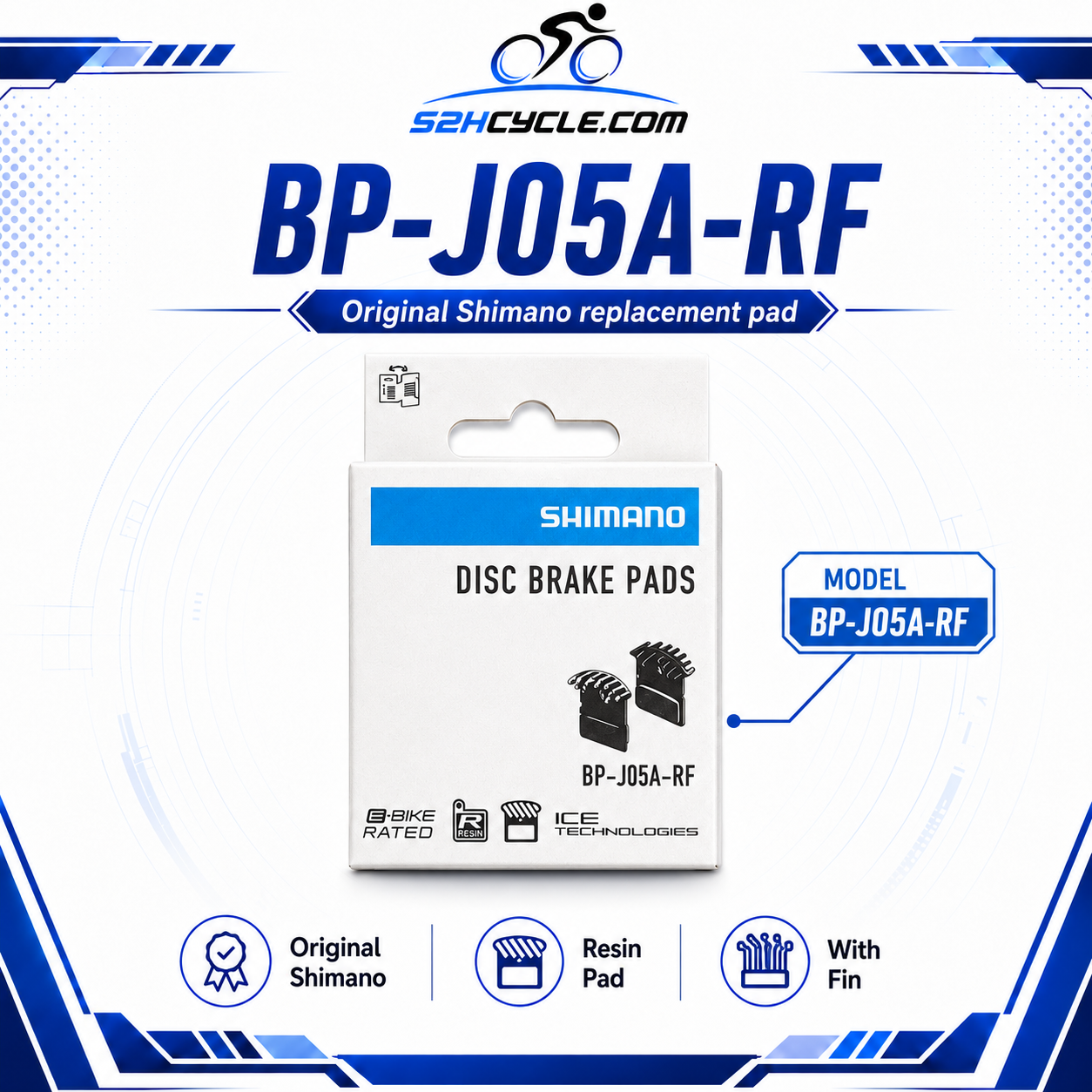 SHIMANO DISC BRAKE BP-J05A-RF Resin Brake Pads With Fin - Image 6