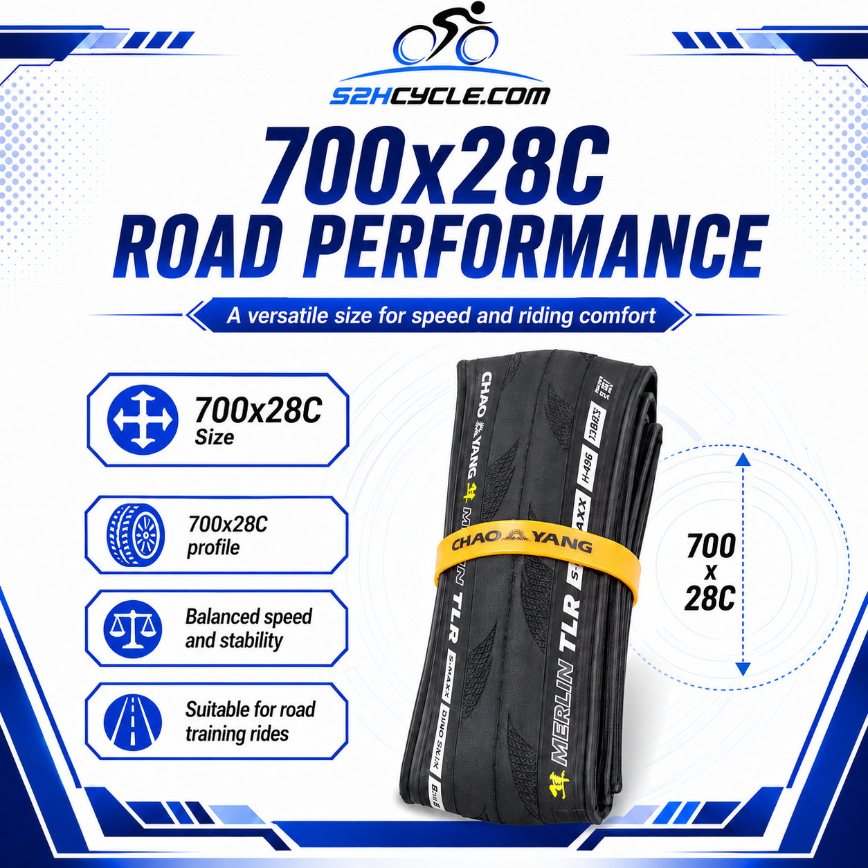CHAO YANG 700X28C TUBELESS TYRE | TLR | 28-622 | Merlin Road | H-496 - Image 2