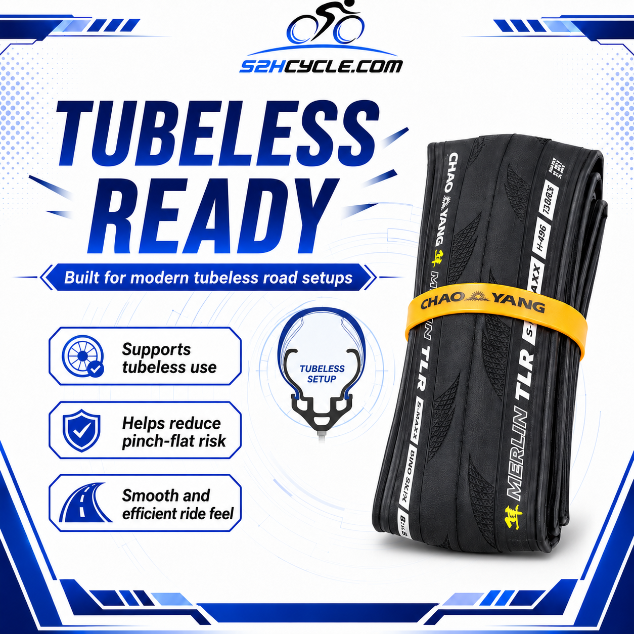 CHAO YANG 700X28C TUBELESS TYRE | TLR | 28-622 | Merlin Road | H-496 - Image 4