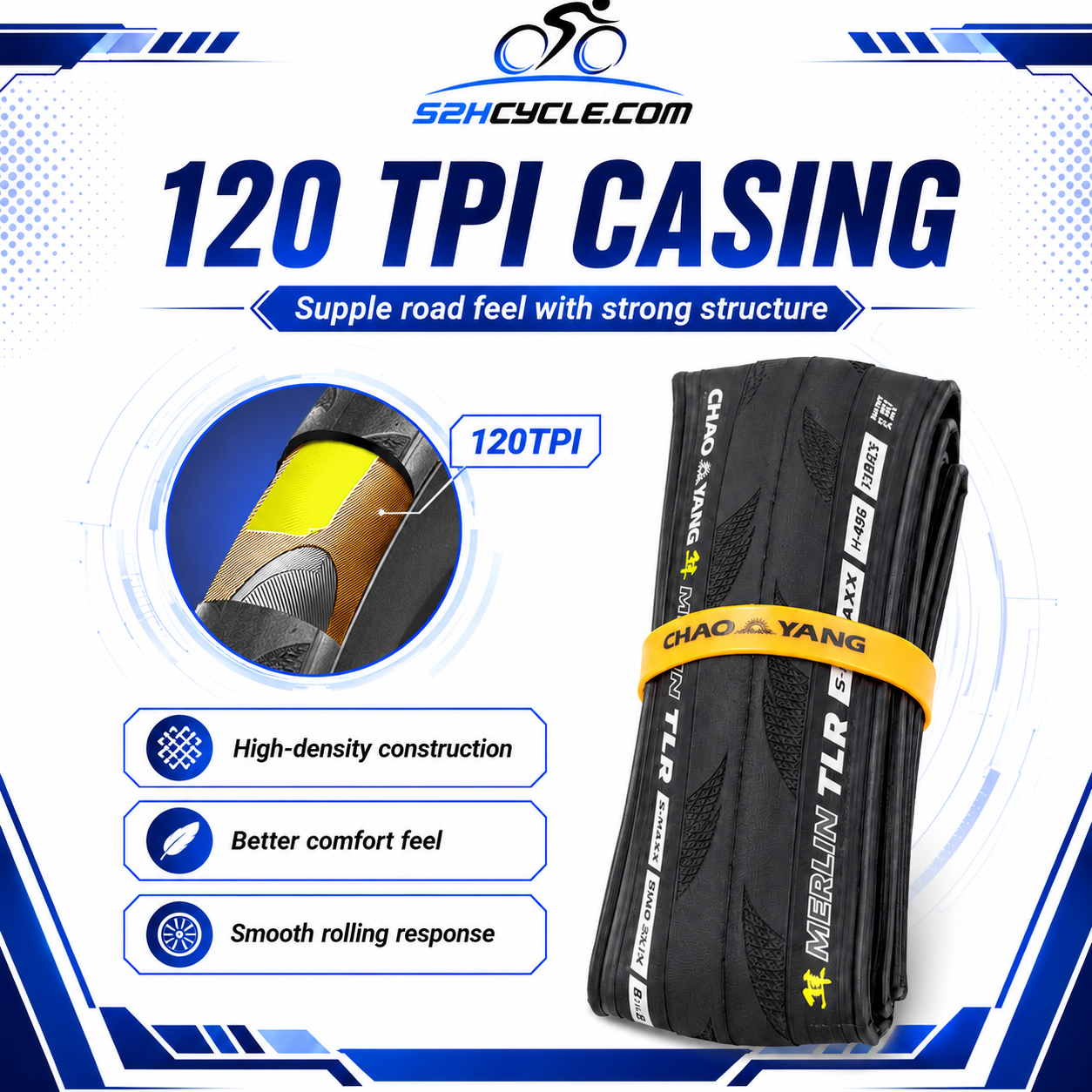 CHAO YANG 700X28C TUBELESS TYRE | TLR | 28-622 | Merlin Road | H-496 - Image 5