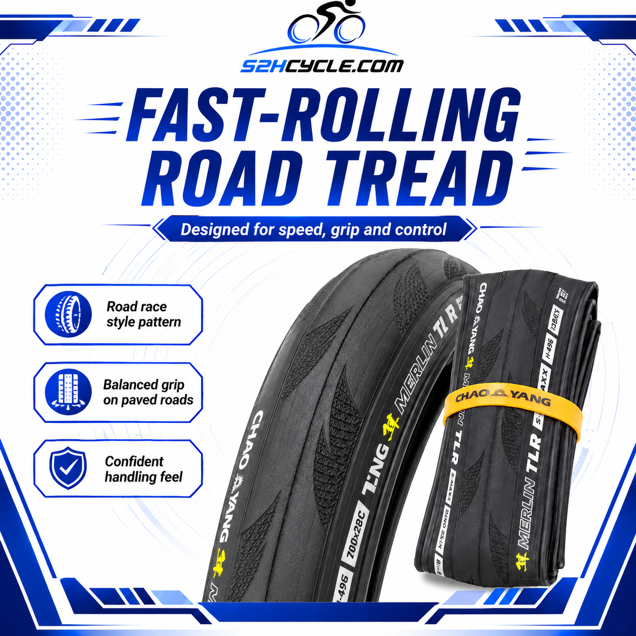 CHAO YANG 700X28C TUBELESS TYRE | TLR | 28-622 | Merlin Road | H-496 - Image 6