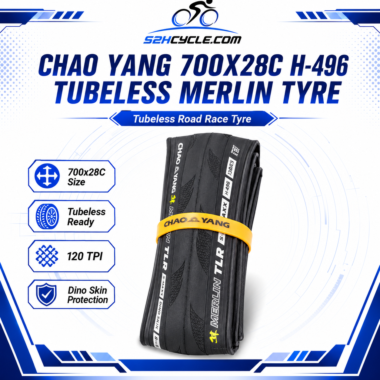 CHAO YANG 700X28C TUBELESS TYRE | TLR | 28-622 | Merlin Road | H-496