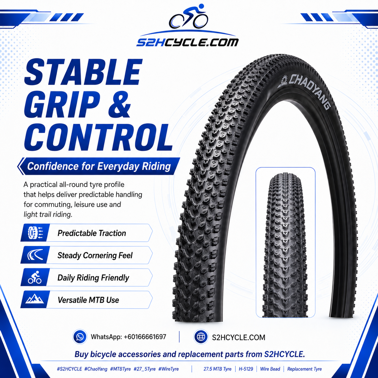 CHAO YANG 27.5X1.95 H-5129 Wire Tyre - Image 4
