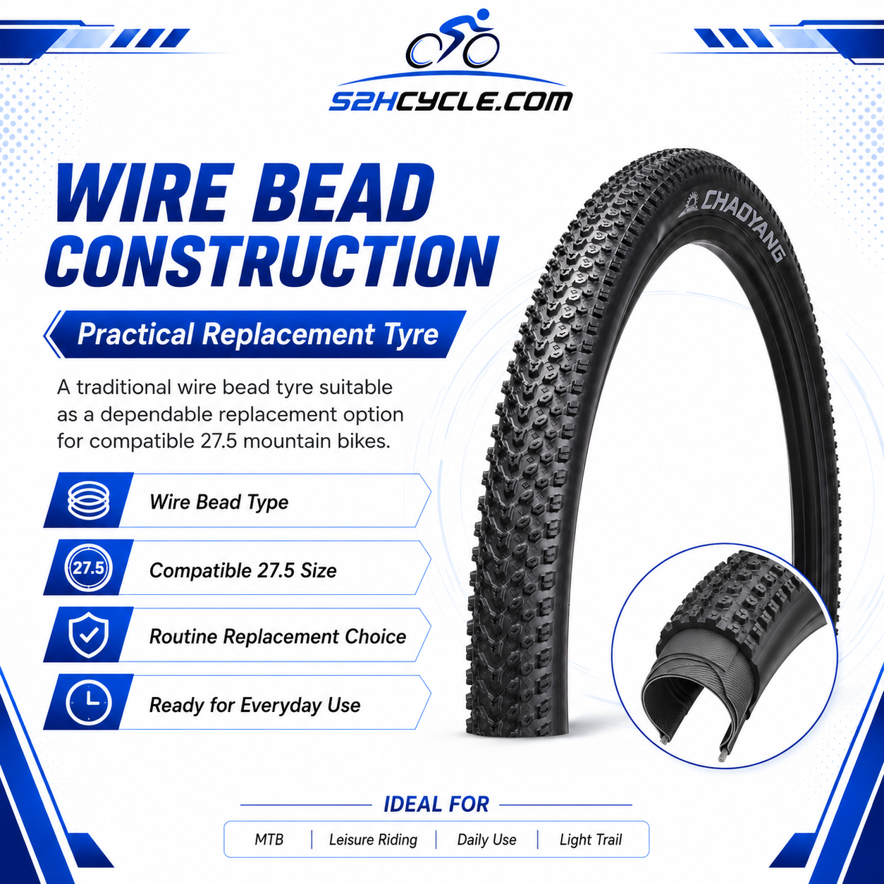 CHAO YANG 27.5X1.95 H-5129 Wire Tyre - Image 5