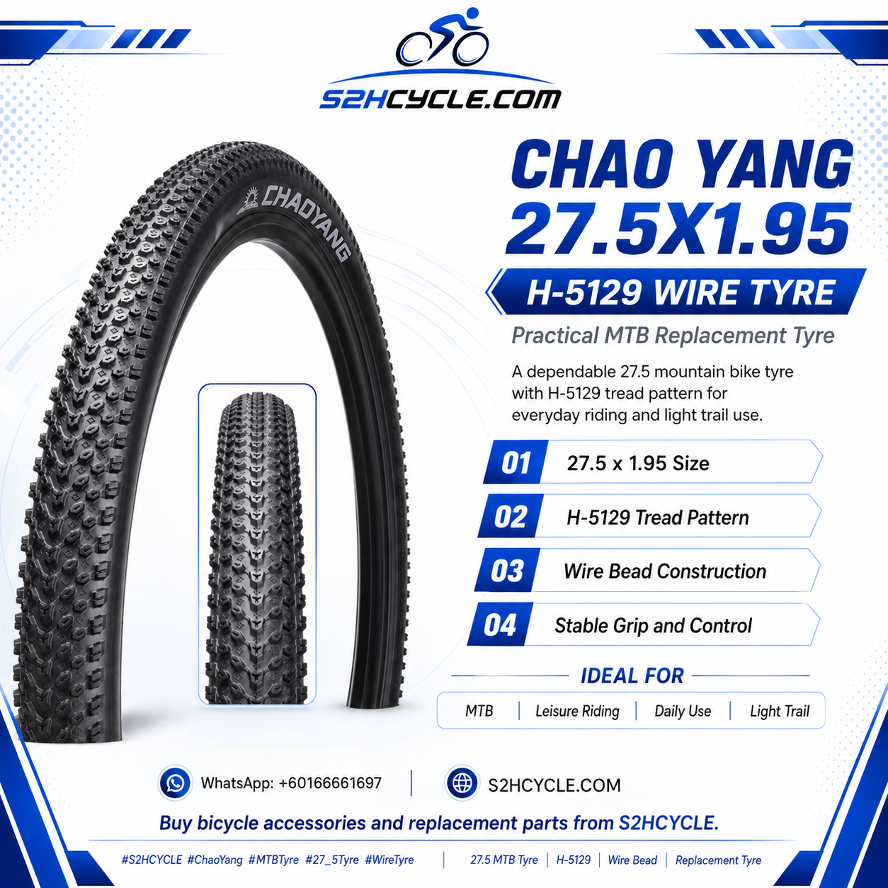 CHAO YANG 27.5X1.95 H-5129 Wire Tyre