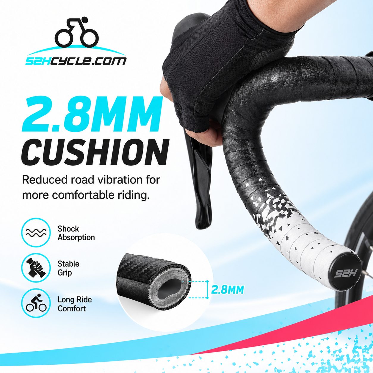 HDG07 Carbon Black Gradient Road Bike Handlebar Tape Anti-Slip Comfort Bar Tape - Image 5