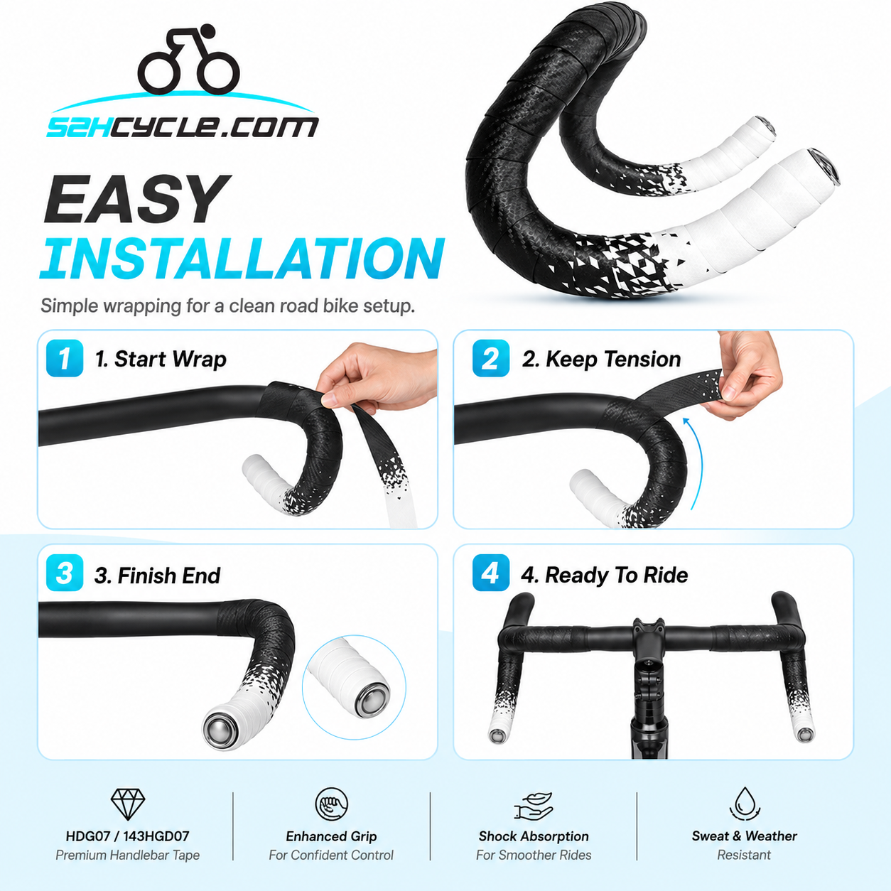 HDG07 Carbon Black Gradient Road Bike Handlebar Tape Anti-Slip Comfort Bar Tape - Image 3